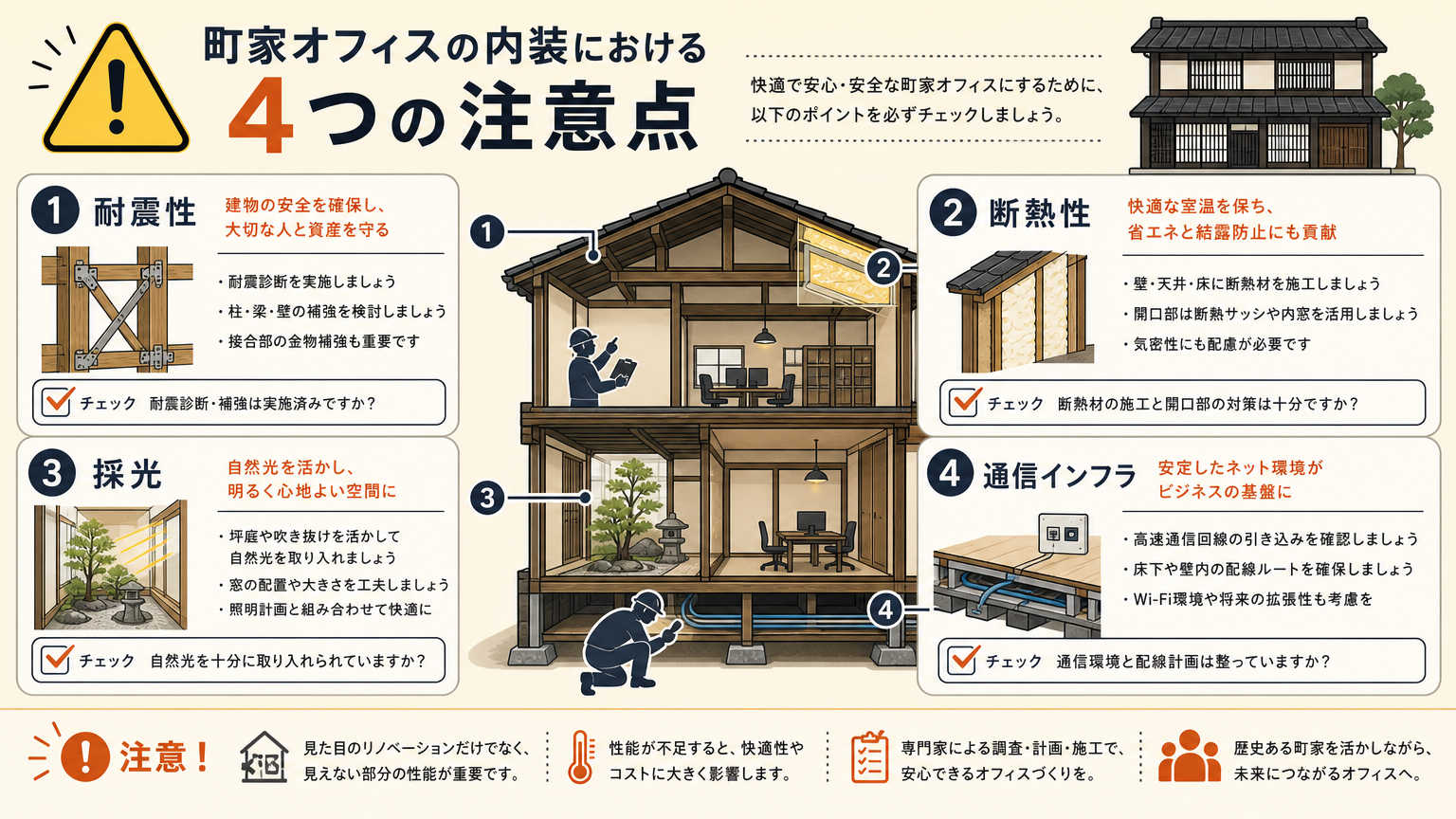 町家オフィスの内装で押さえるべき注意点