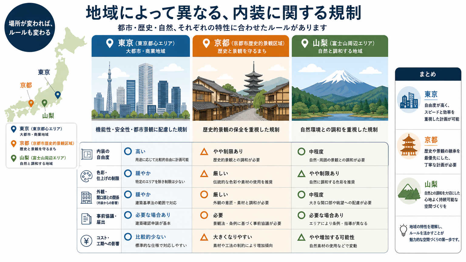 地域別に見る景観条例と内装の取り扱い事例